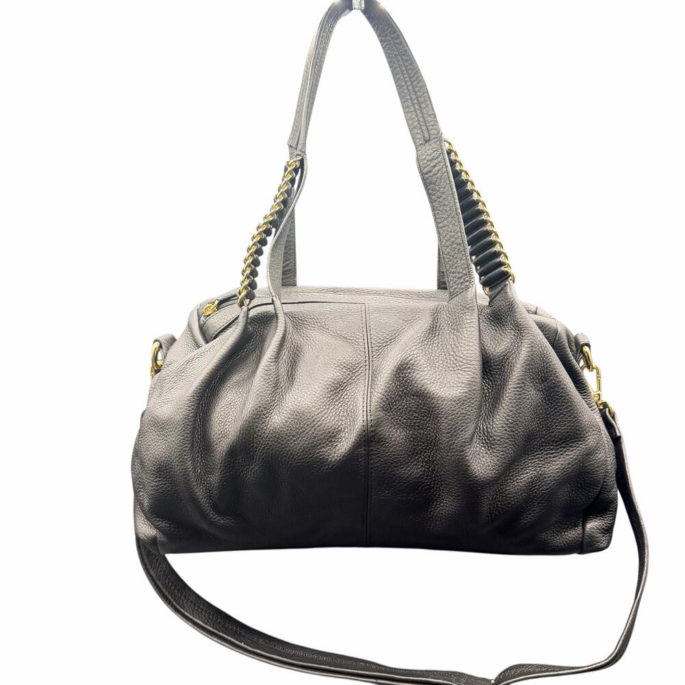 Wilsons Leather Black Pebbled Satchel Shoulder Bag Chain Handles Crossbody